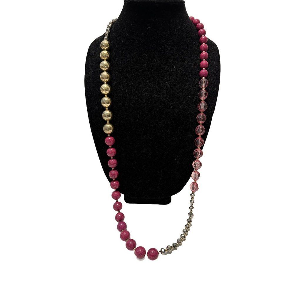 Erica Lyons Pink Gold Long Round Beaded Statement Necklace 38-42”